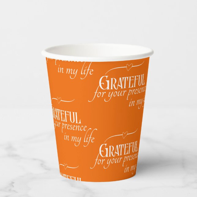 Personalized Elegant Grateful Thanksgiving Orange Paper Cups (Front)