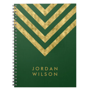 Personalized Elegant Green Faux Gold Chevron Notebook