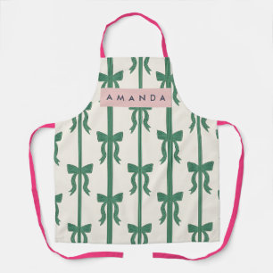 Personalized Elegant Green Ribbon Bow Pattern Apron