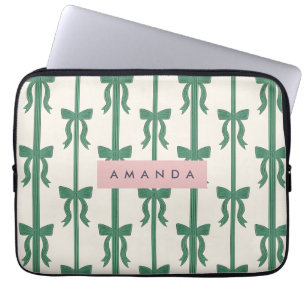 Personalized Elegant Green Ribbon Bow Pattern Laptop Sleeve