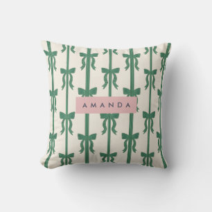Personalized Elegant Green Ribbon Bow Pattern Throw Pillow
