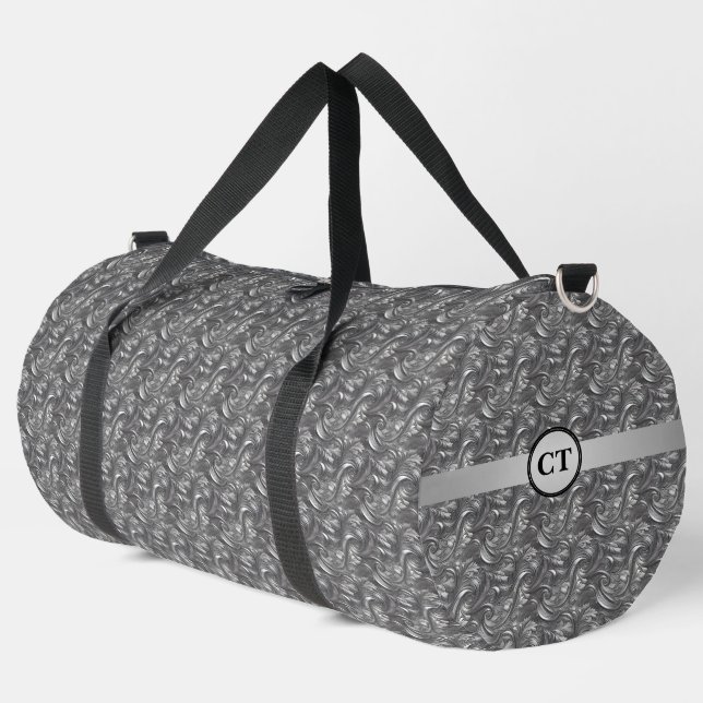 Personalized Elegant Grey Abstract Duffle Bag (Left Corner)