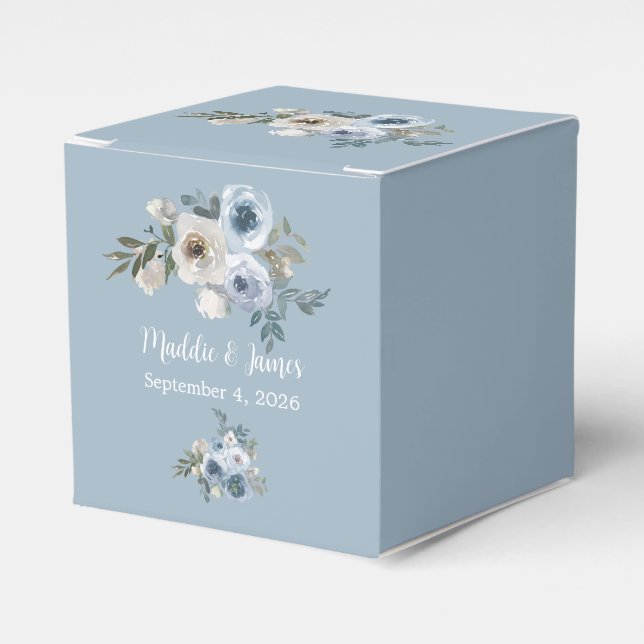 Personalized Elegant Grey Blue Floral Custom Favor Box (Front Side)