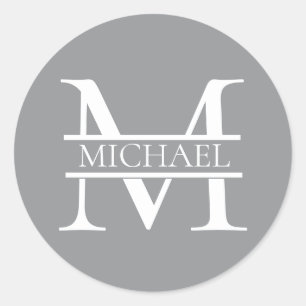 Personalized Elegant Grey Monogram and Name Classic Round Sticker