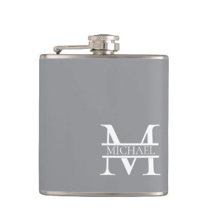 Personalized Elegant Grey Monogram and Name Hip Flask