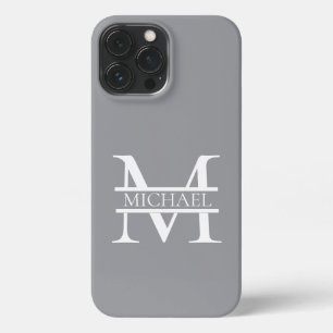 Personalized Elegant Grey Monogram and Name iPhone 13 Pro Max Case