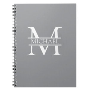 Personalized Elegant Grey Monogram and Name Notebook