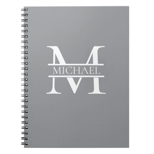 Personalized Elegant Grey Monogram and Name Notebook (Front)
