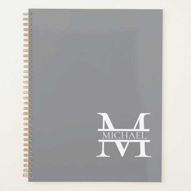 Personalized Elegant Grey Monogram and Name Planner (Front)