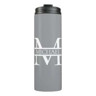 Personalized Elegant Grey Monogram and Name Thermal Tumbler