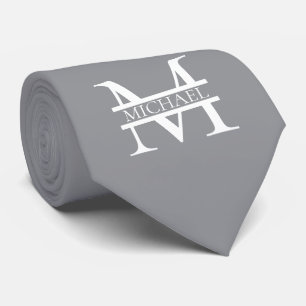 Personalized Elegant Grey Monogram and Name Tie