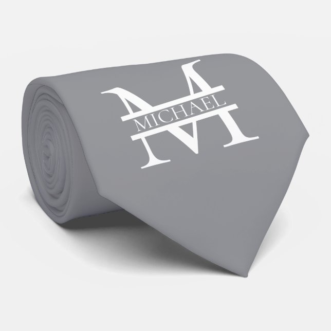 Personalized Elegant Grey Monogram and Name Tie (Rolled)
