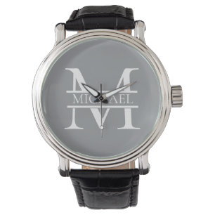 Personalized Elegant Grey Monogram and Name Watch