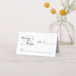 Personalized Elegant Grey Monogram Names Wedding Place Card
