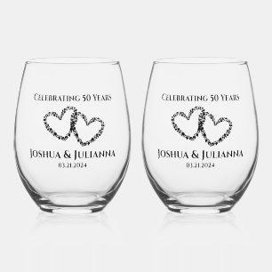 Personalized Elegant Heart 50th Anniversary Gift Stemless Wine Glass