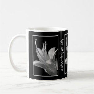 Personalized Elegant Hosta Flower Black and White Coffee Mug