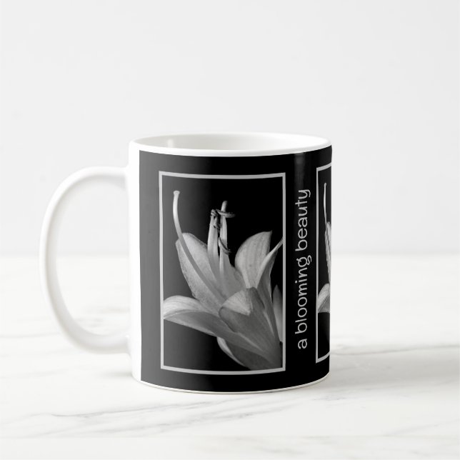 Personalized Elegant Hosta Flower Black and White Coffee Mug (Left)