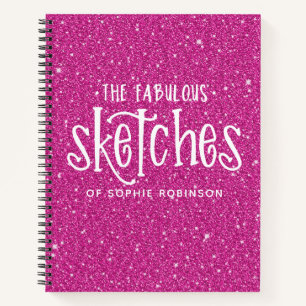 Personalized Elegant Hot Pink Glitter Sketchbook Notebook