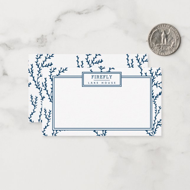 Personalized, Elegant Indigo Blue Coral Pattern  Card (Front/Back In Situ)