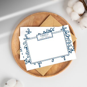 Personalized, Elegant Indigo Blue Seaweed Pattern Card