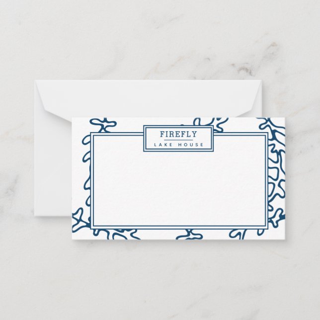 Personalized, Elegant Indigo Blue Seaweed Pattern Card (Front)