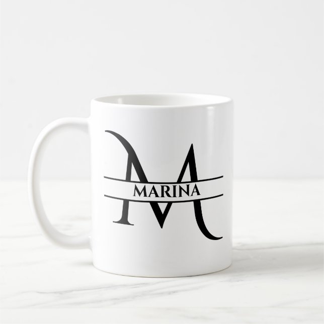Personalized Elegant Initial Letter M Coffee Mug (Left)