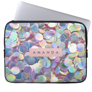 Personalized Elegant Iridescent Confetti  Laptop Sleeve