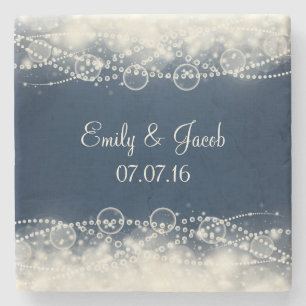 Personalized Elegant Lace and Pearls Wedding Stone Coaster