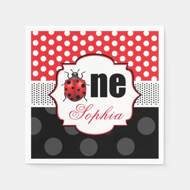 Personalized Elegant Ladybug First Birthday Napkin (Front)