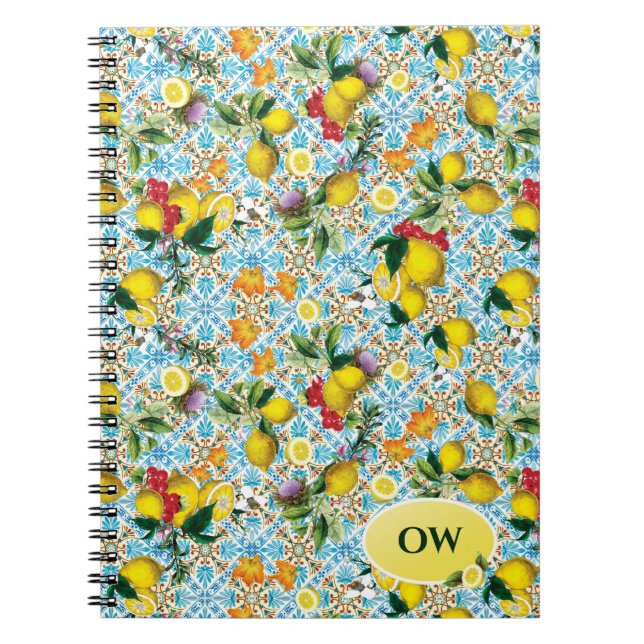 Personalized  Elegant Lemon Monogram Notebook (Front)