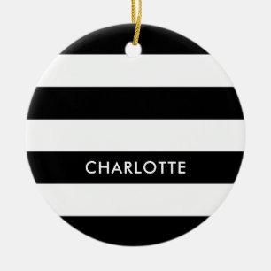 Personalized Elegant Luxury Black and white stripe Ceramic Ornament