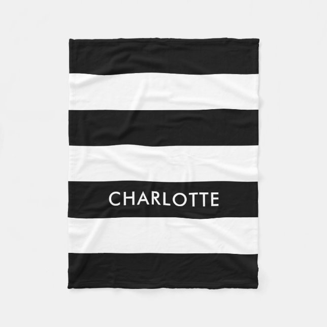 Personalized Elegant Luxury Black and white stripe Fleece Blanket (Front)