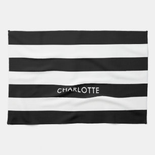 Personalized Elegant Luxury Black and white stripe Kitchen Towel