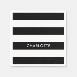 Personalized Elegant Luxury Black and white stripe Napkin