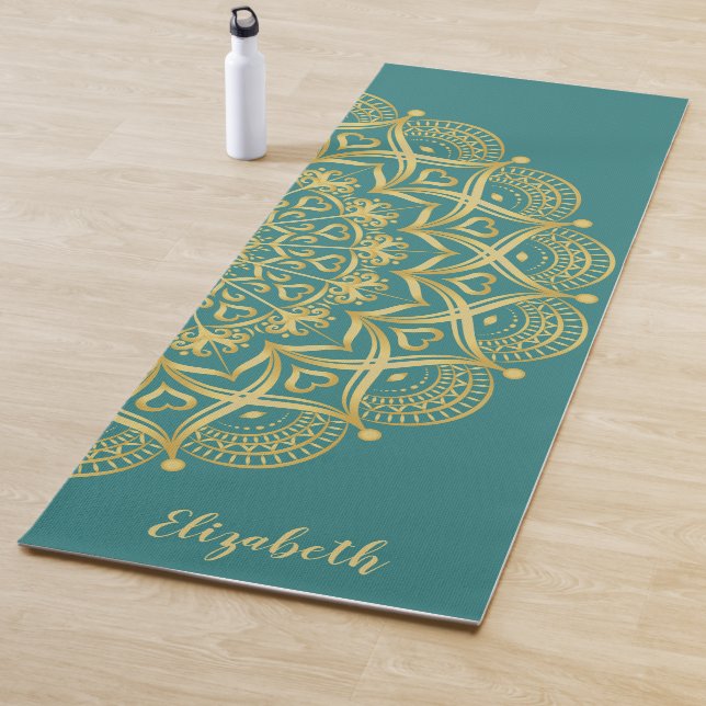 Personalized Elegant Mandala Teal Blue Green Yoga Mat (In Situ)