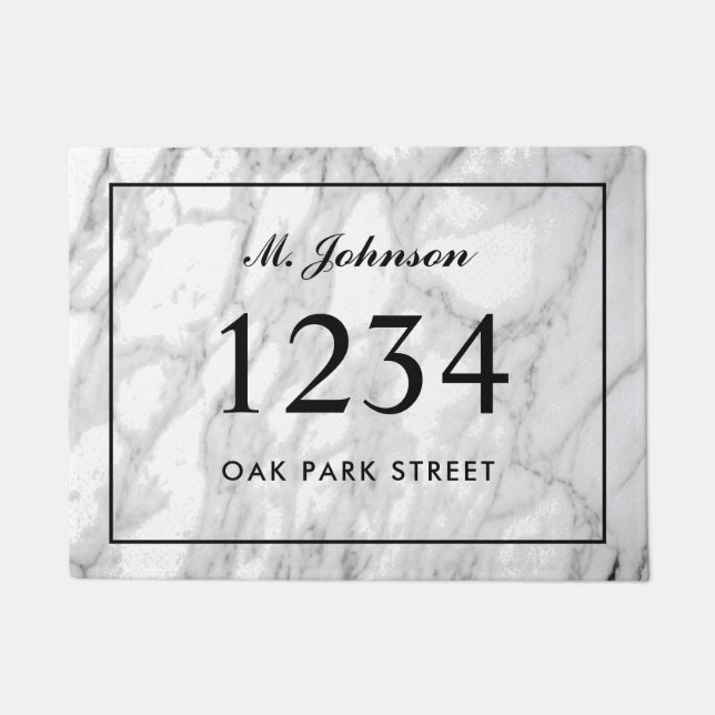 Personalized elegant marble stone street address doormat (Front)