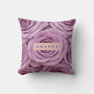 Personalized Elegant Mauve Rose Flower Throw Pillow