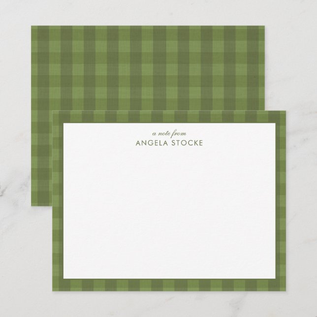Personalized Elegant Minimal Border Green Gingham Card (Front/Back)