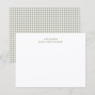 Personalized Elegant Minimalist Sage Green Gingham Thank You Card