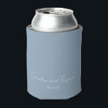 Personalized Elegant Minimalist Wedding Dusty Blue Can Cooler<br><div class="desc">Personalized Elegant Minimalist Wedding Dusty Blue Can Cooler</div>