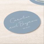 Personalized Elegant Minimalist Wedding Dusty Blue Round Paper Coaster<br><div class="desc">Personalized Elegant Minimalist Wedding Dusty Blue Round Paper Coaster</div>
