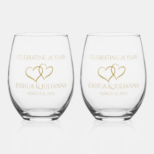 Personalized Elegant Modern 25th Anniversary Gift Stemless Wine Glass