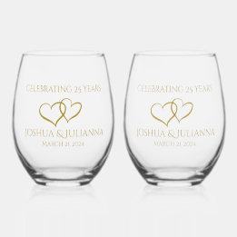 Personalized Elegant Modern 25th Anniversary Gift Stemless Wine Glass