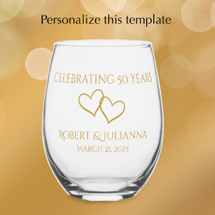 Personalized Elegant Modern 50th Anniversary Gift Stemless Wine Glass