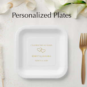 Personalized Elegant Modern 50th Anniversary Party Paper Plate