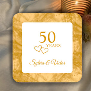 Personalized Elegant Modern 50th Anniversary Party Square Paper Coaster