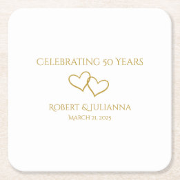 Personalized Elegant Modern 50th Anniversary Party Square Paper Coaster