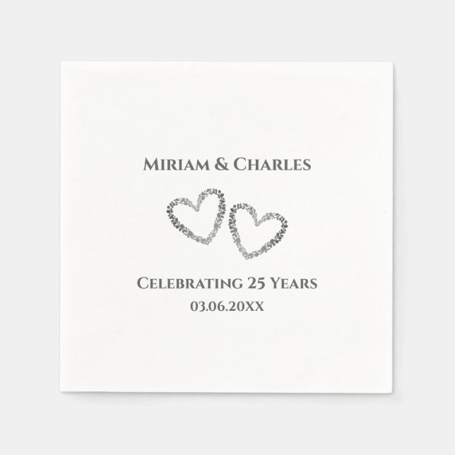Personalized Elegant Modern Heart 25th Anniversary Napkin (Front)
