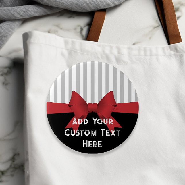 Personalized Elegant Modern Red Ribbon and Stripe 3 Inch Round Button (Creator Uploaded)