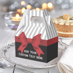Personalized Elegant Modern Red Ribbon and Stripe Favor Box